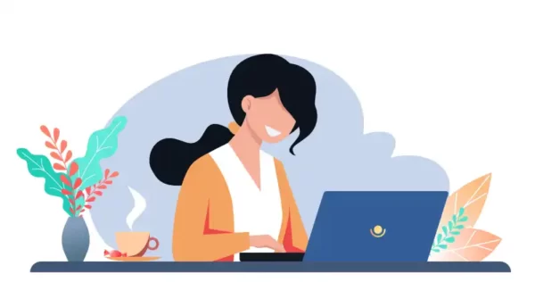 woman on laptop enjoying online therapy